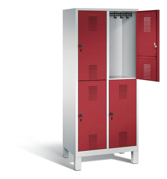 C+P locker dubbeldekker Evolo, H1850xW810xD500mm, kleur: lichtgrijs/robijnrood, 48310-22 S10015