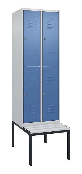 C+P dubbeldekskast Classic PLUS, 2 vakken, 2120x600x815mm, 7035/5023, cilindersloten, met bank eronder, 0803507-20 S10020