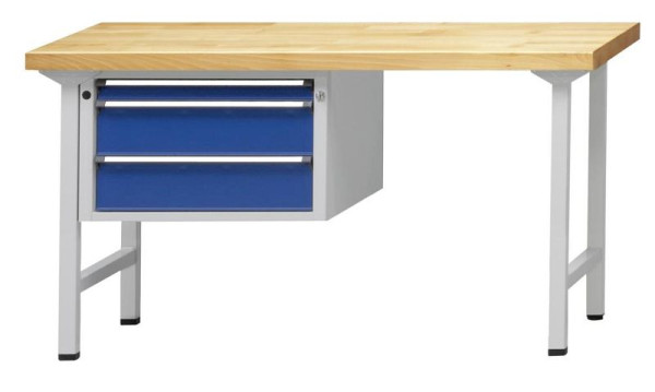 ANKE combinatie werkbank; 1500x700 mm; RAL 7035/5010; Linker onderkast 660x615x420 mm, 3 laden 60, 150, 150 mm