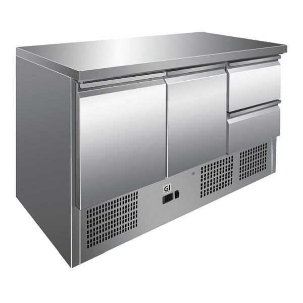 Gastro-Inox RVS koeltafel met 2 deuren en 2 lades, convectiekoeling, netto inhoud 400 liter, 202.016