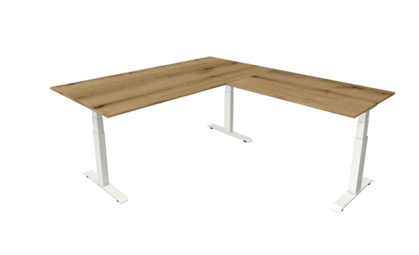 Kerkmann sta-/zittafel Move 4 nieuw 200 x 100 cm met verlengstuk 120 x 80 cm frame wit, tafelblad eiken, 10093355