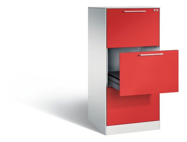 C+P archiefkast Asisto, H1310xB562xD600mm, kleur: lichtgrijs / vuurrood, beugelgreep, 146224-322 S10061