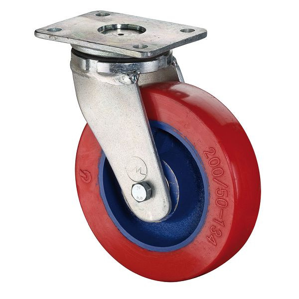 BS Rollen zwaarlastwiel, wielbreedte 50 mm, wiel-Ø 200 mm, draagvermogen 680 kg, gegoten polyurethaan 78 Shore A, gegoten wiellichaam, kogellagers, RR100.C11.200