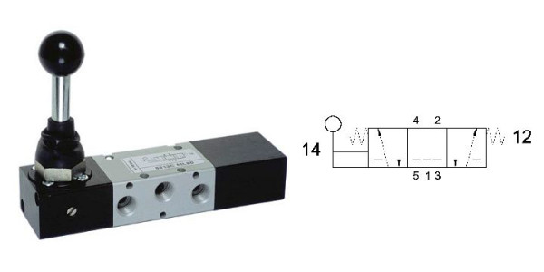 timmer VHO-S9 511RFG-1/2, 5/3 handventiel, geveerd, middenstand gesloten, aansluiting: 1/2", PA16372