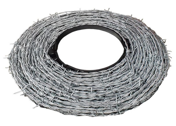 Schake prikkeldraad, gemaakt van dikke gegalvaniseerde draden, 2-draads, 4-puntig, puntafstand: 100 mm, dikte: 1,7 mm, 3B156-4