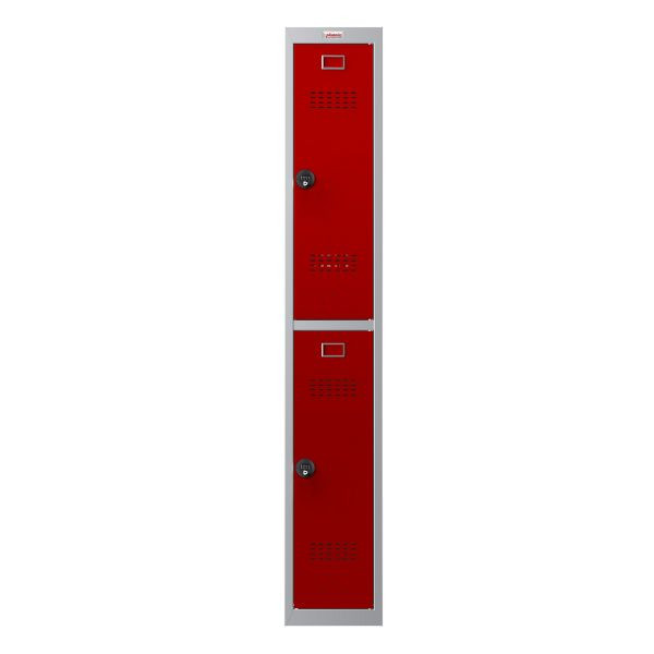 Phoenix PL Series 1 Column 2 Door Personal Locker Grijze behuizing/rode deuren met combinatiesloten, PL1230GRC