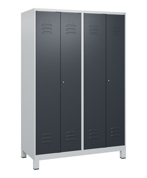 C+P luierkluis Classic PLUS, dubbele locker, voeten, 4 vakken, 1800x1200x500mm, 7035/7016, cilindersloten, 0800127-40P S10023