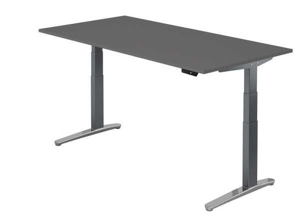 Hammerbacher elektrisch zit-sta bureau 200x100cm grafiet/G, rechthoekige vorm, VXBHM2E/G/GC