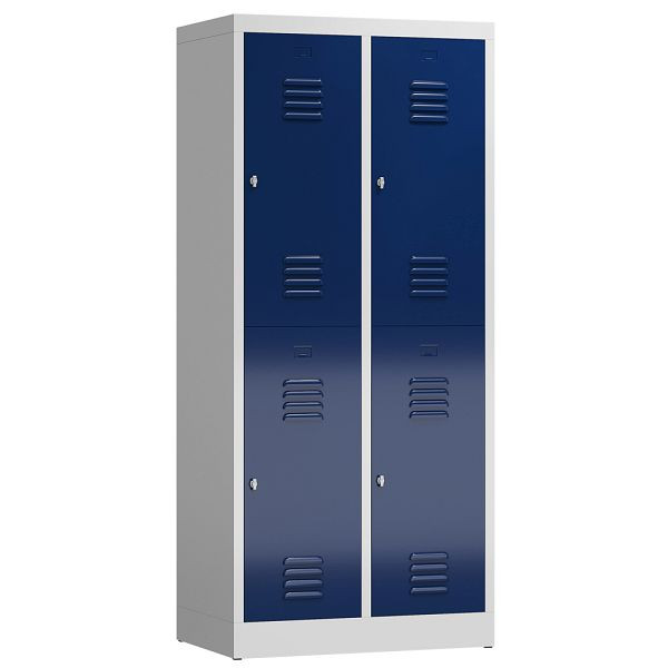 Lüllmann ClassiX kledingkast, 2 vakken, dubbeldekker, 1800 x 800 x 500 mm, lichtgrijs/gentiaanblauw, X-523221