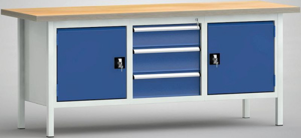 KLW standaard werkbank, 2000 x 700 x 840 mm, met beuken multiplex blad, WS247N-2000M40-E2074