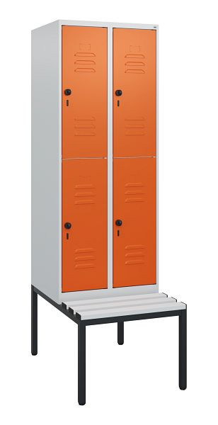 C+P Doppelstöckiger Spind Classic PLUS, 2 Abteile, 1950x600x815mm, 7035/2004, Drehriegel, mit untergebauter Sitzbank, 0803505-20 S10124