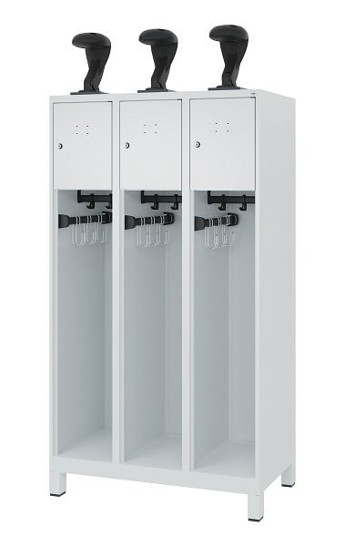 C+P brandweerkast Evolo, model YOUNGSTER, 3 compartimenten, H1530B900T500 mm, lichtgrijs, voeten, 0490015-30 S10012
