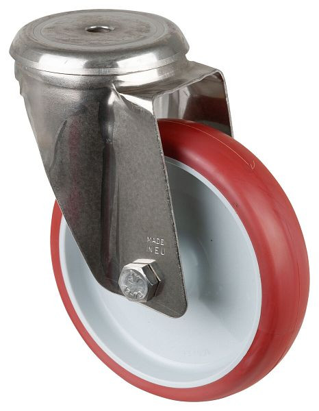 BS rollen RVS transportrol, breedte 35 mm, Ø150 mm, tot 200 kg, loopvlak polyurethaan rood, wiellichaam kunststof, glijlager, H101.B26.150
