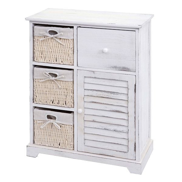 Mendler ladekast HWC-H21, kast ladekast, massief houten mandlade 80x60x30cm, shabby wit, 72677