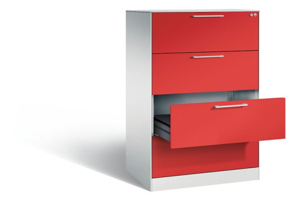 C+P archiefkast Asisto, H1310xB800xD600mm, kleur: lichtgrijs / vuurrood, beugelgreep, 146223-422 S10107