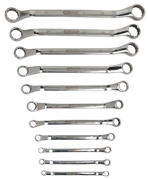 KS Tools RVS dubbele ringsleutelset, gebogen, 11-delig, 964.1145