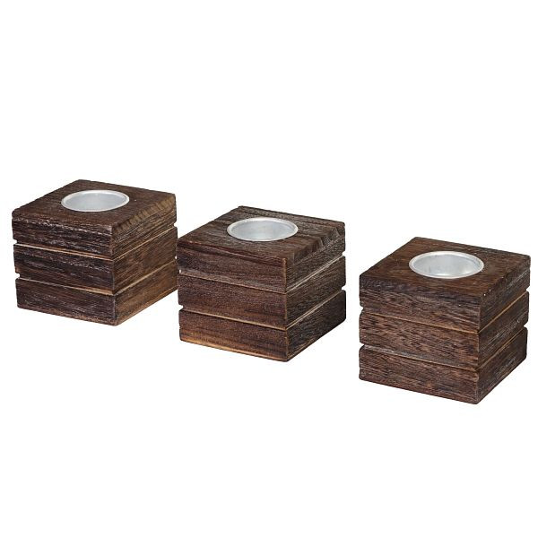 Mendler set van 3 theelichthouders Leuca, theelichtstandaard, shabby look vintage, bruin, 46714