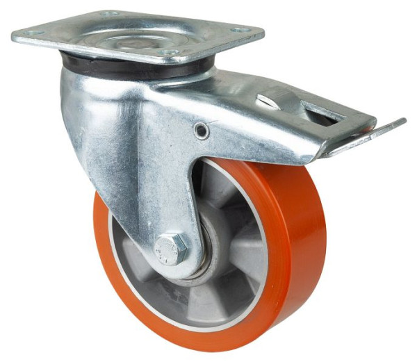 BS-wielen Zwaarlastwiel met rem, breedte 50 mm, Ø150 mm, tot 550 kg, polyurethaan gegoten 95 Shore A, aluminium behuizing, kogellager, L620.B90.150