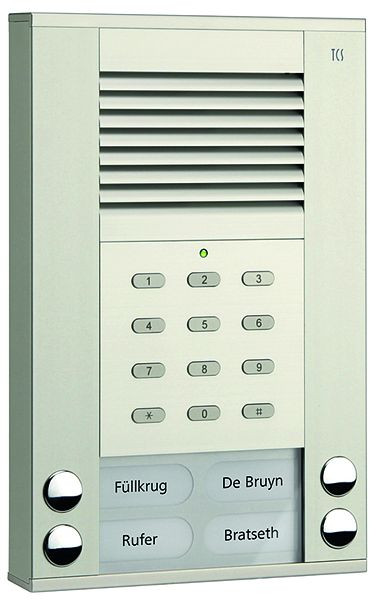 TCS audio huisdeurstation serie ASE 4 belknoppen (rechts/links uitgelijnd) met geïntegreerd codeslot, AP zilver, ASE51040-0010