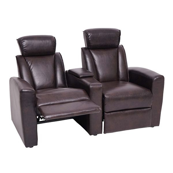 Mendler HWC-H30 2-zits bioscoopstoel, relaxfauteuil, TV-fauteuil, 2-zitsbank, opbergvak, soft touch imitatieleer, bruin, 72838+72839+72840