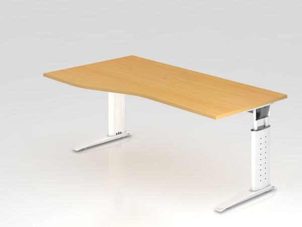 Hammerbacher bureau C-poot 180x100/80cm beuken/wit, werkhoogte 68-86 cm verstelbaar, VUS18/6/W