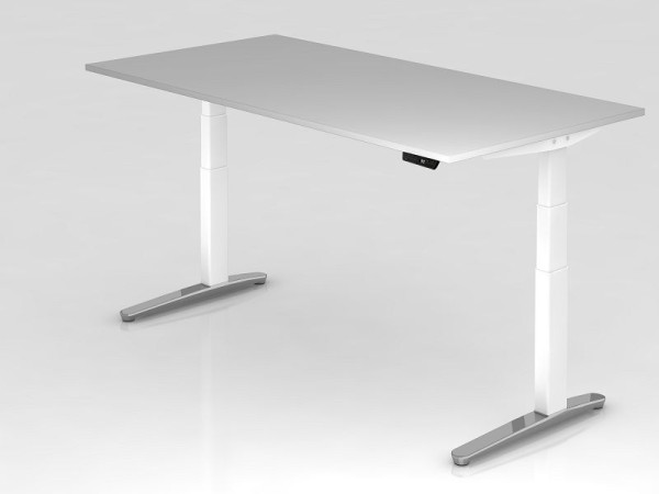 Hammerbacher elektrisch zit-sta bureau 200x100cm grijs/wit, gepolijst, rechthoekige vorm, VXBHM2E/5/WC