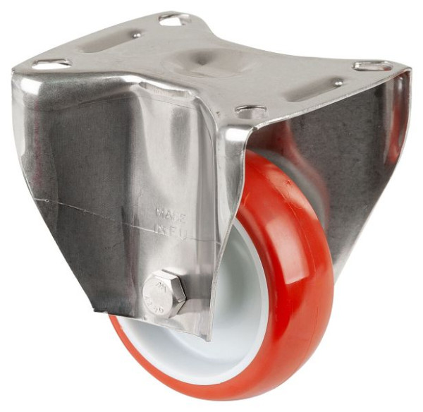 BS rollen RVS transportrol, vaste rol, breedte 28 mm, Ø80 mm, tot 100 kg, loopvlak polyurethaan rood, kunststof, glijlager, plaat, H110.B26.080