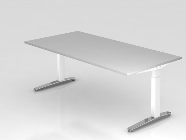 Hammerbacher bureau C-poot 200x100cm grijs/wit (gepolijst), rechthoekige vorm, VXB2E/5/WC