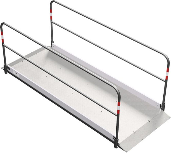 Schake aluminium sleufbrug 2,70m lang, 1,00m afdekking bestaande uit antislip aluminium traanplaat 4/5 mm inclusief oprit, 20272