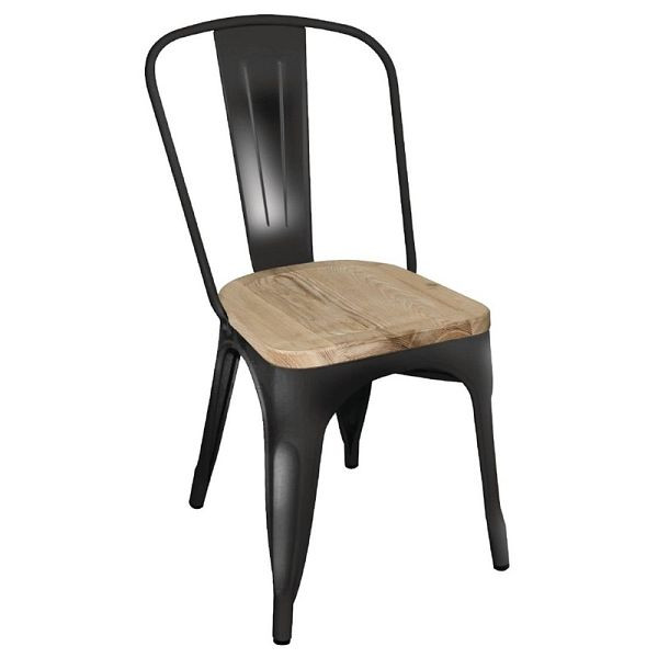 Bolero Bistro bijzetstoel zwart met houten zitkussen (4 stuks), GG707