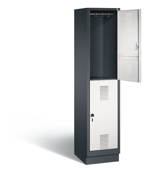 C+P locker dubbellaags Evolo, H1800xB420xD500mm, kleur: zwartgrijs/lichtgrijs, 48320-12 S10031