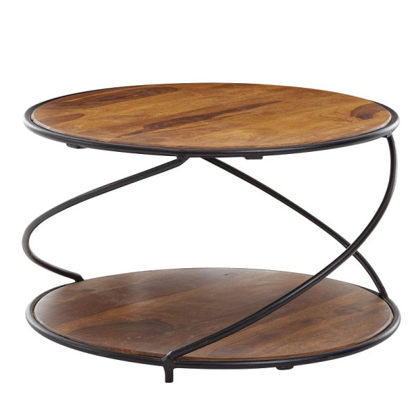 Wohnling salontafel 58x58x35 cm sheesham massief hout/metaal banktafel rond design woonkamertafel salontafel massief WL6.551