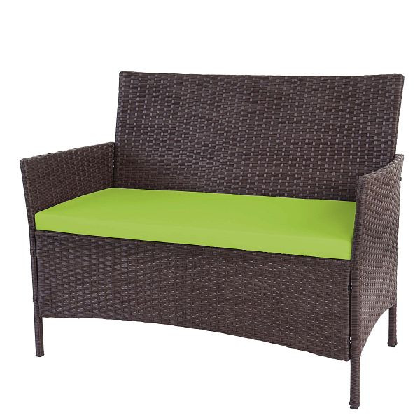 Mendler Halden poly rotan tuinbank, bank, bruin gemêleerd, groene kussens, 52038