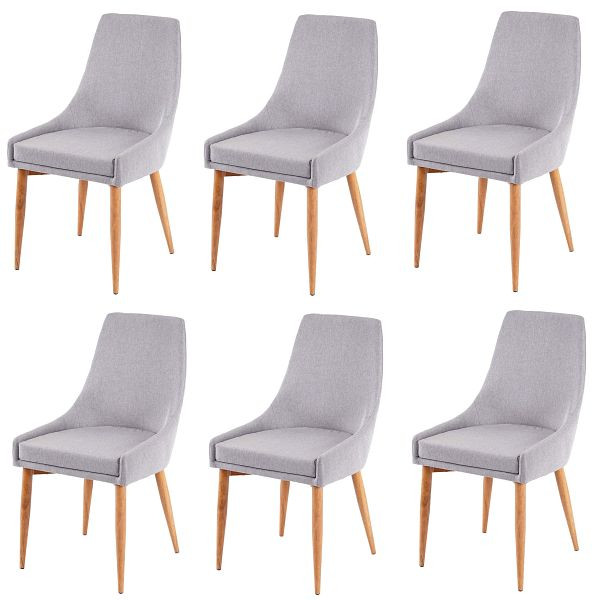 Mendler set van 6 eetkamerstoelen HWC-B44 II, stoel keukenstoel retro design, stof/textiel grijs, 3x64195