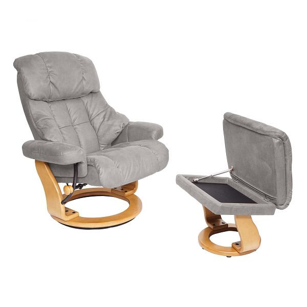 Mendler MCA relaxstoel Calgary XXL, tv-stoel kruk, 180kg draagvermogen stof/textiel, lichtgrijs, natuurlijk bruin frame, 75591