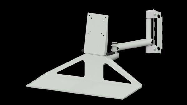 ANKE werkbanken knikarmsysteem opbouw met monitorhouder, RAL 7035, extra met plank voor toetsenbord en muis, 960.724