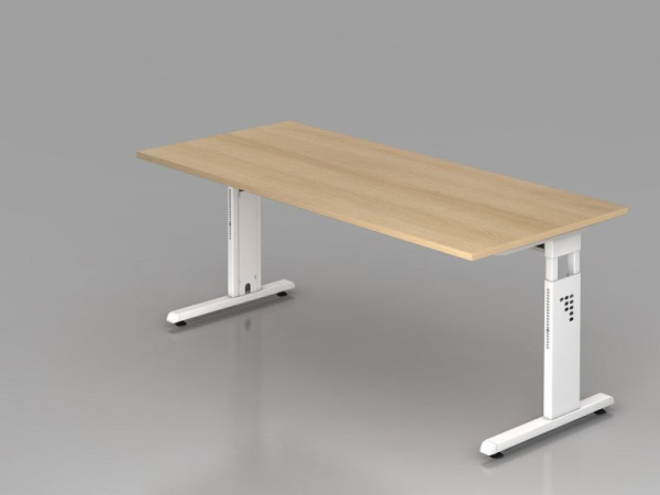 Hammerbacher bureau C-poot 180x80cm eiken/wit, werkhoogte 65-85 cm, VOS19/E/W