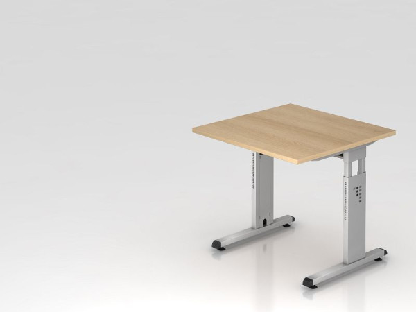 Hammerbacher bureau C-poot 80x80cm eiken/zilver, werkhoogte 65-85 cm, VOS08/E/S