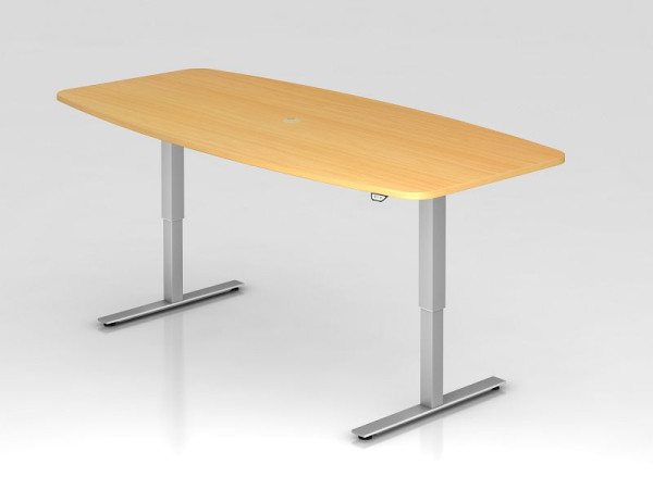 Hammerbacher vergadertafel met drukknopschakelaar, beuken, tonvormig, incl. 1 kabeluitgang 8 cm, VXMST22/6/S