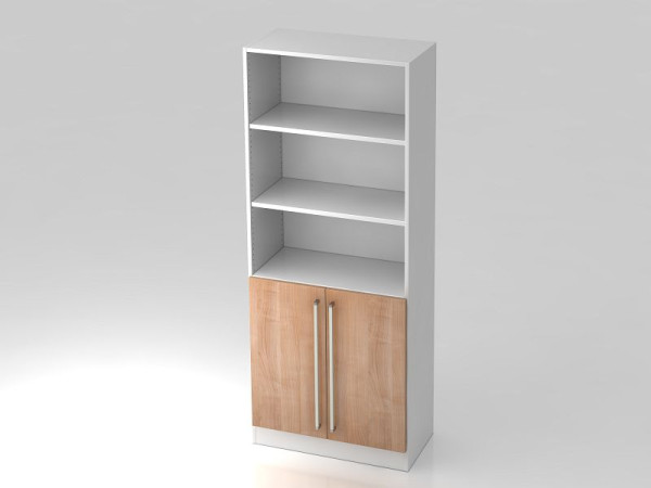 Hammerbacher kast 5OH, 2 deuren onder plintpaneel, chromen handgreep wit/walnoot, 80x42x200,4 cm (BxDxH), V7700/W/N/CE