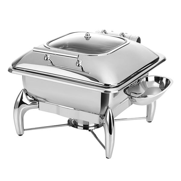 APS Chafing Dish GN 2/3 -GLOBE-, 44 x 41 cm, hoogte: 34 cm, 5,5 liter, RVS, hydraulisch glazen deksel, met sandwichbodem, 12484