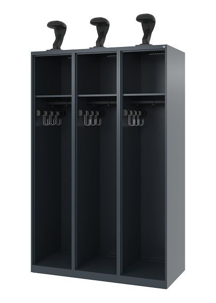 C+P Evolo brandweerkast, model EXPERT, 3 compartimenten, H1850B1200T500 mm, antraciet, helmhouder, 0491015-32 S10004