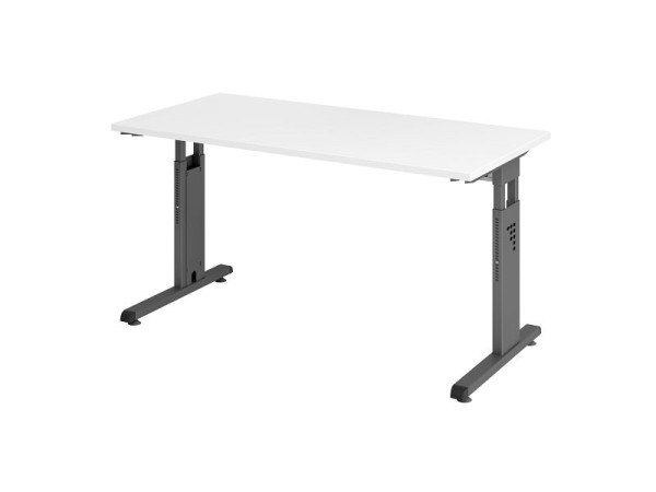 Hammerbacher bureau OS614, 140 x 67 cm, blad: wit, 25 mm dik, 2 mm ABS rand, rechthoekige vorm, grafiet, VOS614/W/G