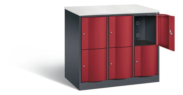 C+P XL lockerkast Resisto, H1077xB1148xD640mm, kleur: zwartgrijs/robijnrood, 8472-373 S10052