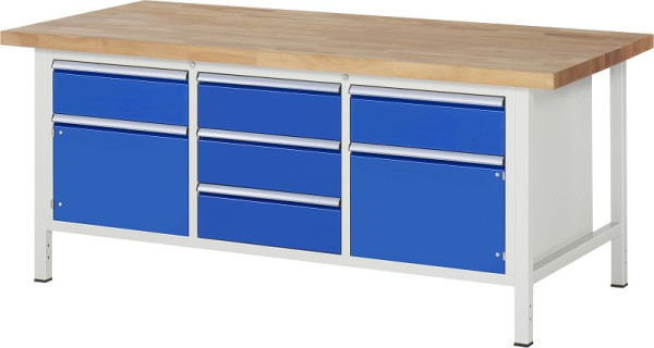 RAU werkbank serie 8000 - frameconstructie (gelast frame), drievoudige onderbak (5x lade, 2x draaideur), 2000x840x900 mm, 03-8568A2-209B4S.11