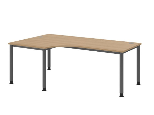Hammerbacher bureau HS82, 200 x 120 cm, blad: eikenhout, 25 mm dik, hoekvorm 90°, 4-poots frame in grafiet, werkhoogte 68,5-81cm, VHS82/E/G