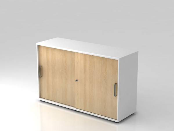 Hammerbacher schuifdeurkast 2OH 120cm gestreepte handgreep wit/eiken, 120x40x74,8 cm (BxDxH), V1752S/W/E/SG
