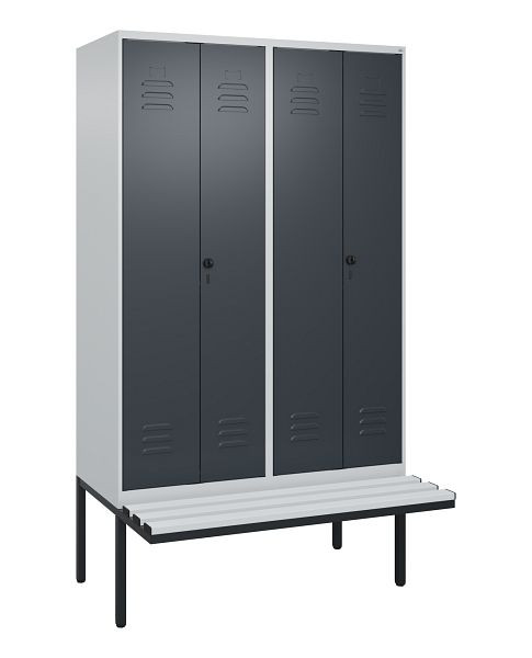 C+P Umkleidespind Classic PLUS SW, 4 Abteile, 2120x1200x815mm, 7035/7016, Drehriegel, Untergestell & Sitzfläche, 0800427-40 S10038