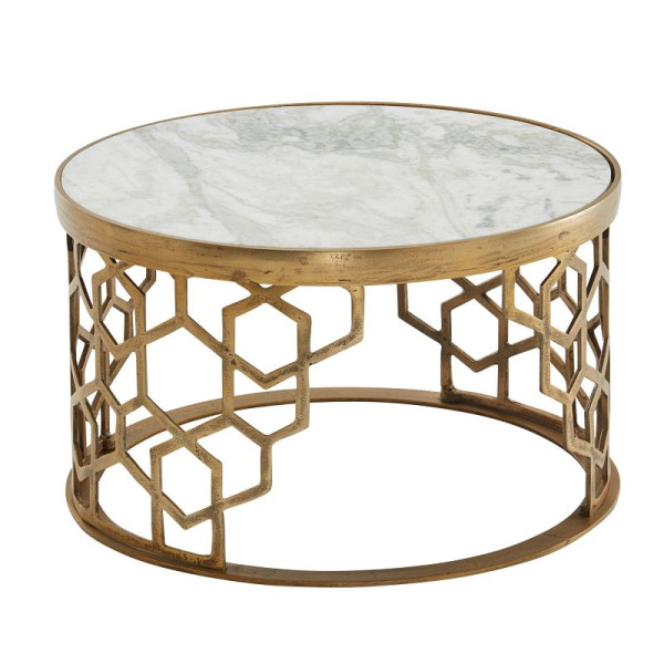 Wohnling salontafel echt marmer wit 60x60x36 cm banktafel metaal goud design woonkamertafel rond kleine salontafel modern WL6.630