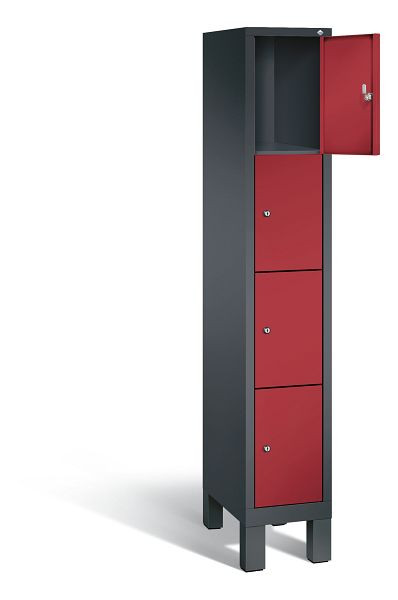 C+P lockerkast Evolo, H1850xB320xD500mm, kleur: zwartgrijs/robijnrood, 48010-104 S10008